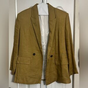 Olive Green Linen Double-Button Blazer